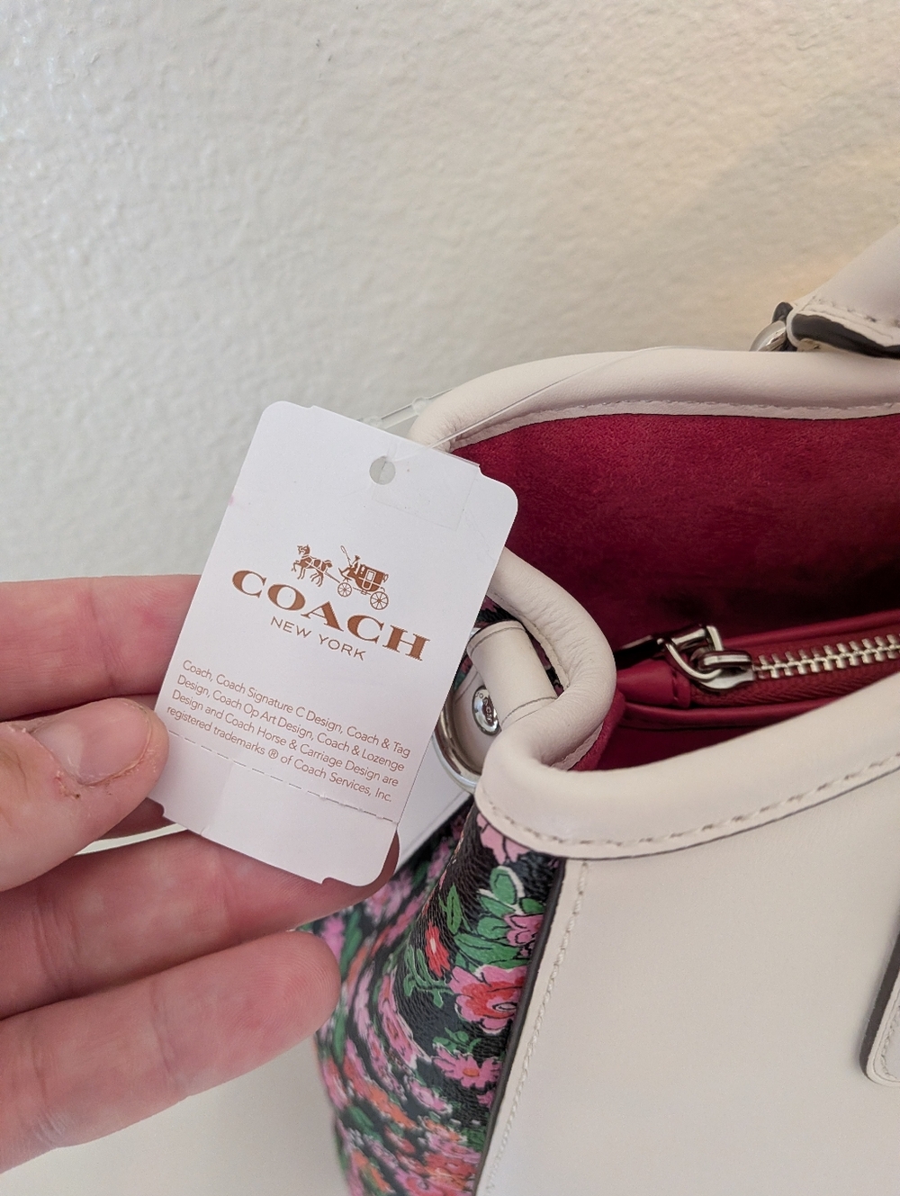 Coach Floral Detail Satchel Chalk NWT - Picture 8 of 10